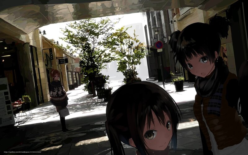 anime girls in a sunlit alley