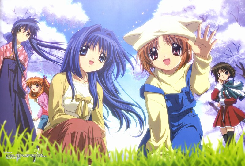 Anime girls in a sunny field