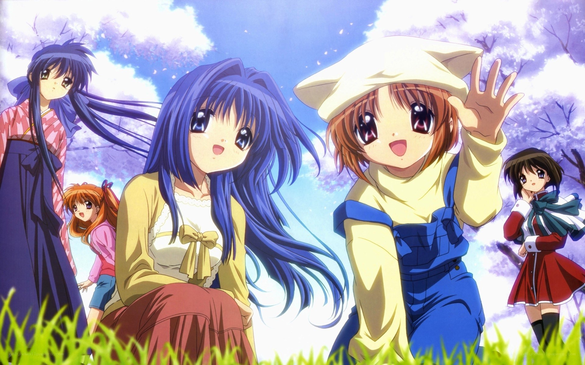Anime girls in a sunny field