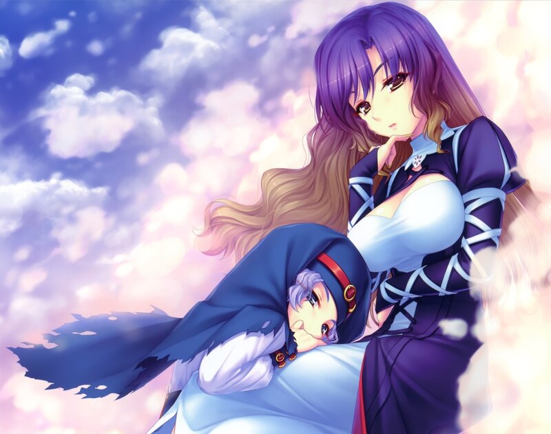 Anime girls in a tender moment