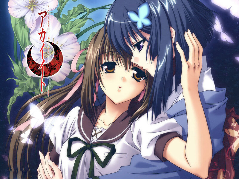 Anime girls in a tender moment