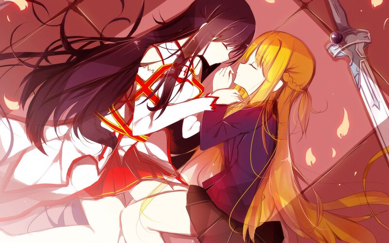 anime girls in a tender moment