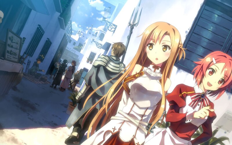 Anime girls in a town