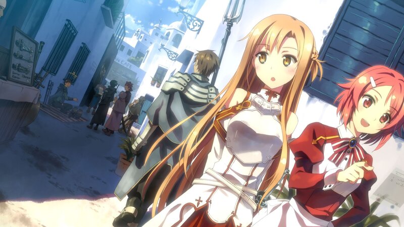 anime girls in a town