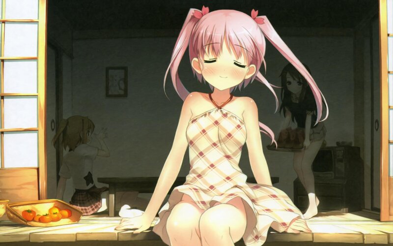 Anime girls in a traditional room