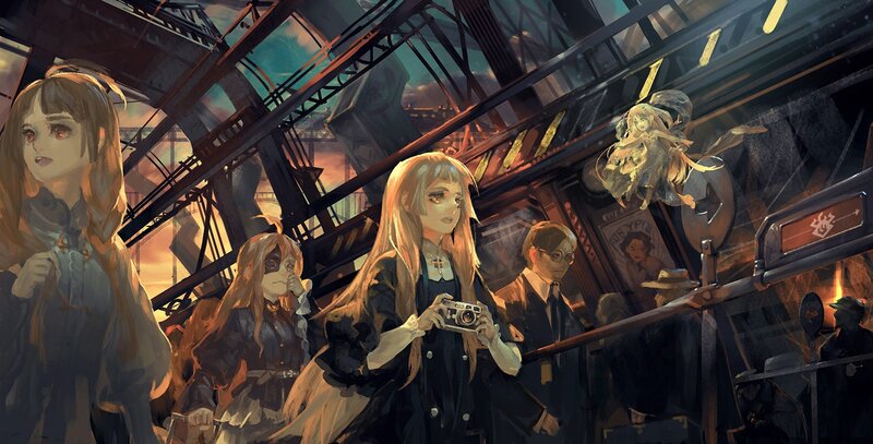 Anime girls in a train station