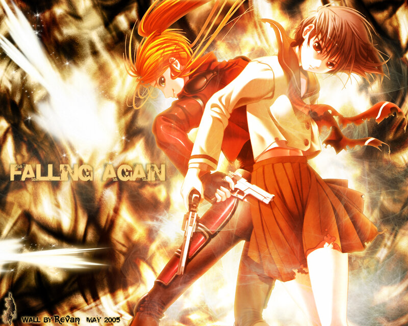 Anime girls in action scene