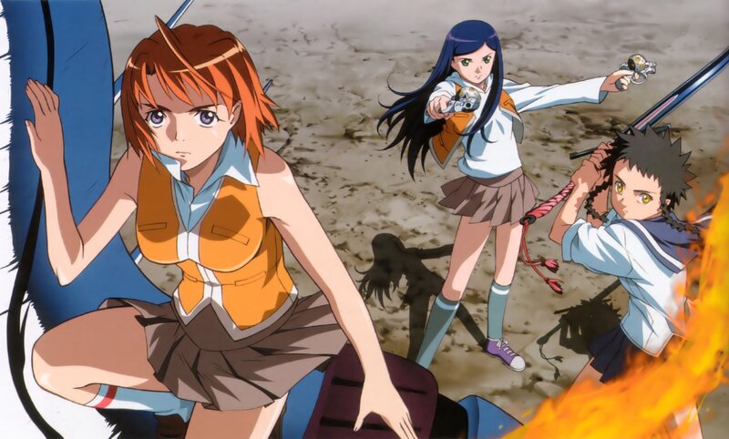 anime girls in action scene