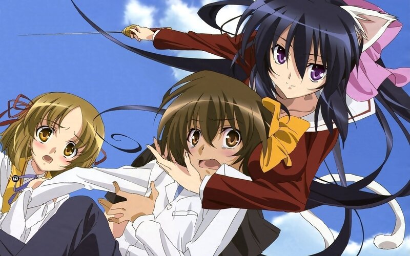Anime girls in action scene