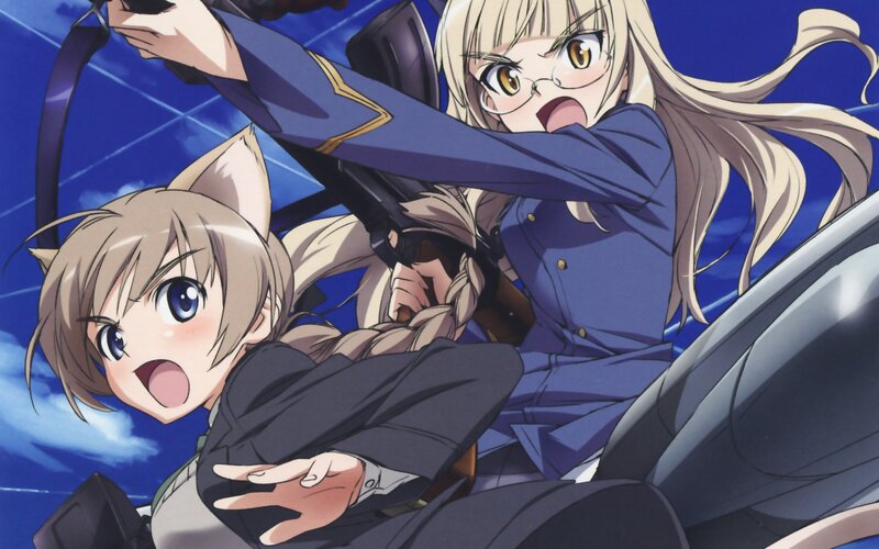 Anime girls in action scene
