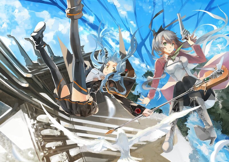 Anime girls in action scene