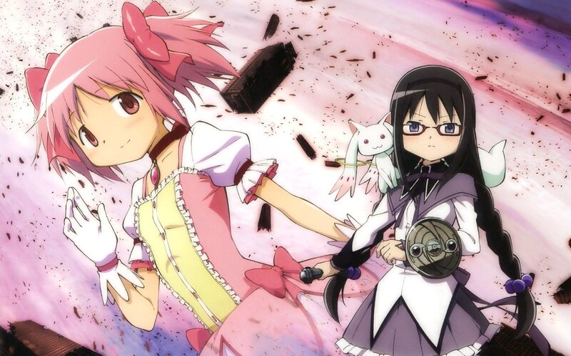 Anime girls in action scene