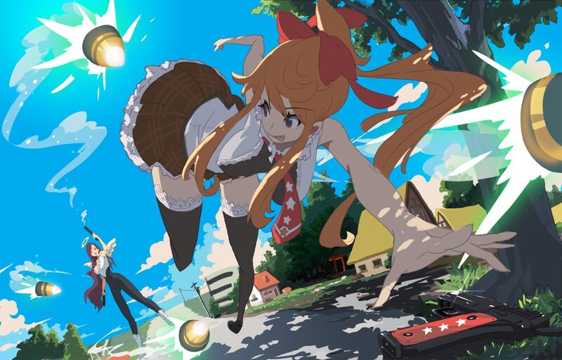 Anime girls in action scene