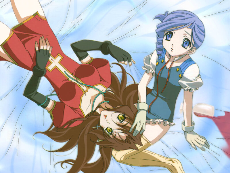 Anime girls in action scene