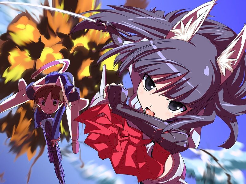 Anime girls in action scene