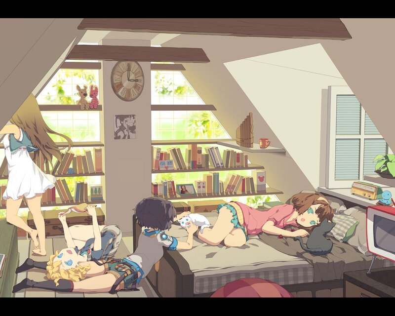 Anime girls in attic room