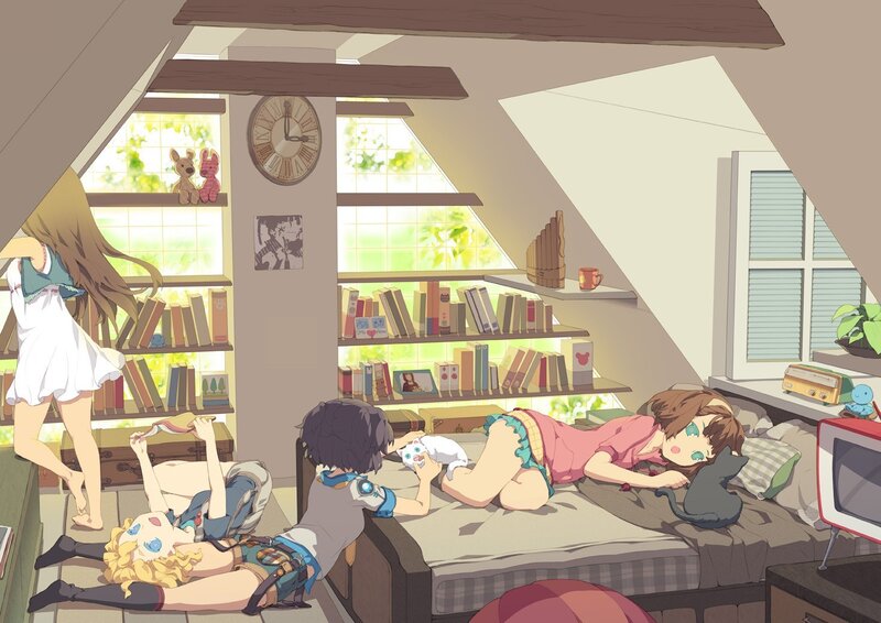 Anime girls in attic room