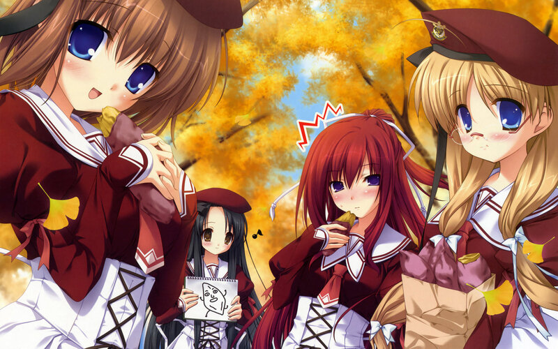 anime girls in autumn
