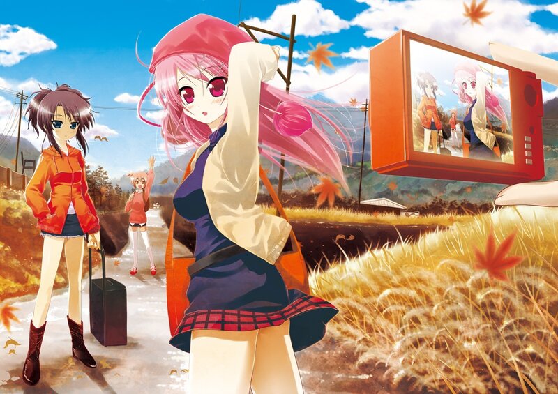 Anime girls in autumn field