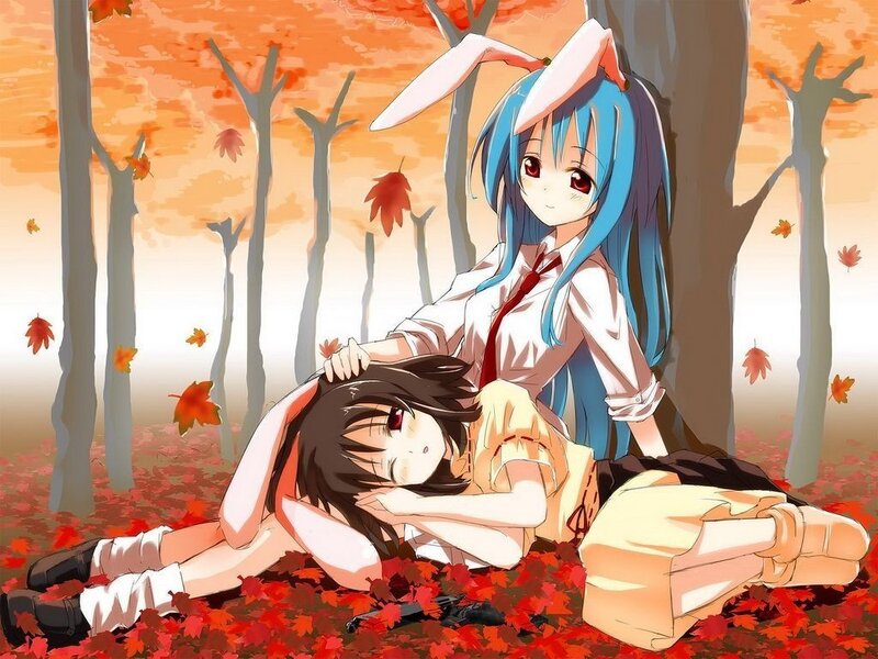 Anime girls in autumn forest