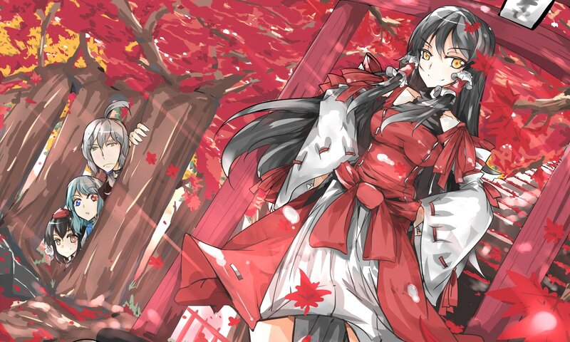 Anime girls in autumn forest