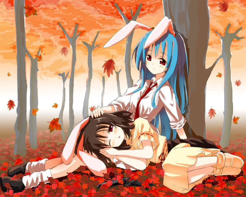 Anime girls in autumn forest