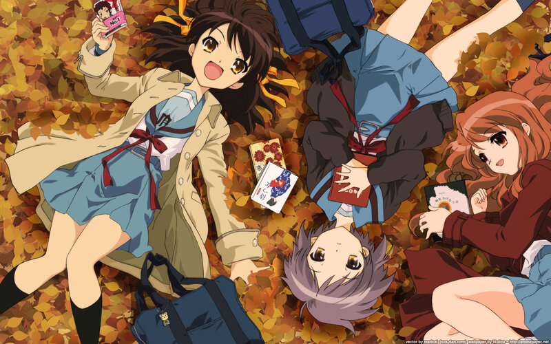 Anime Girls in Autumn Leaves — Orange, Peaceful, Fallen Leaves