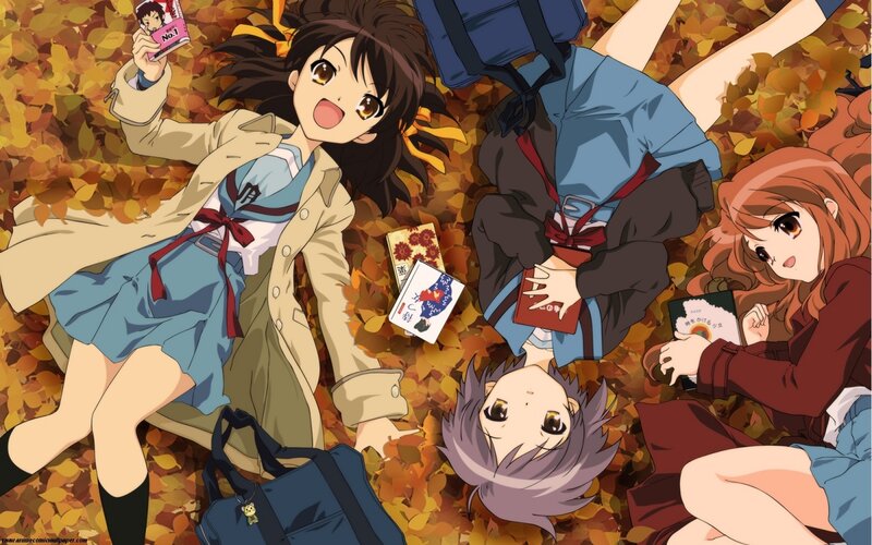 Anime Girls in Autumn Leaves — Orange, Playful