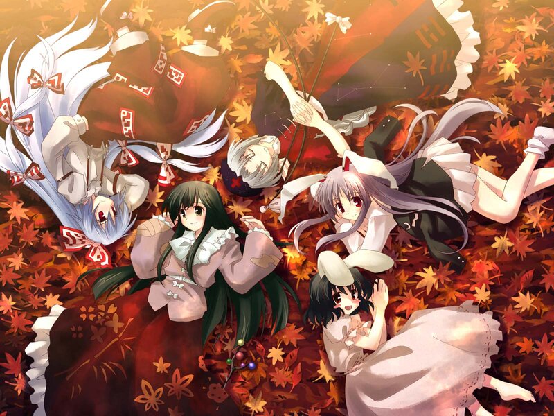 Anime Girls in Autumn Leaves — Red, Peaceful