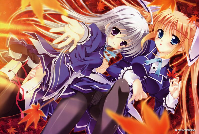 Anime girls in autumn scene