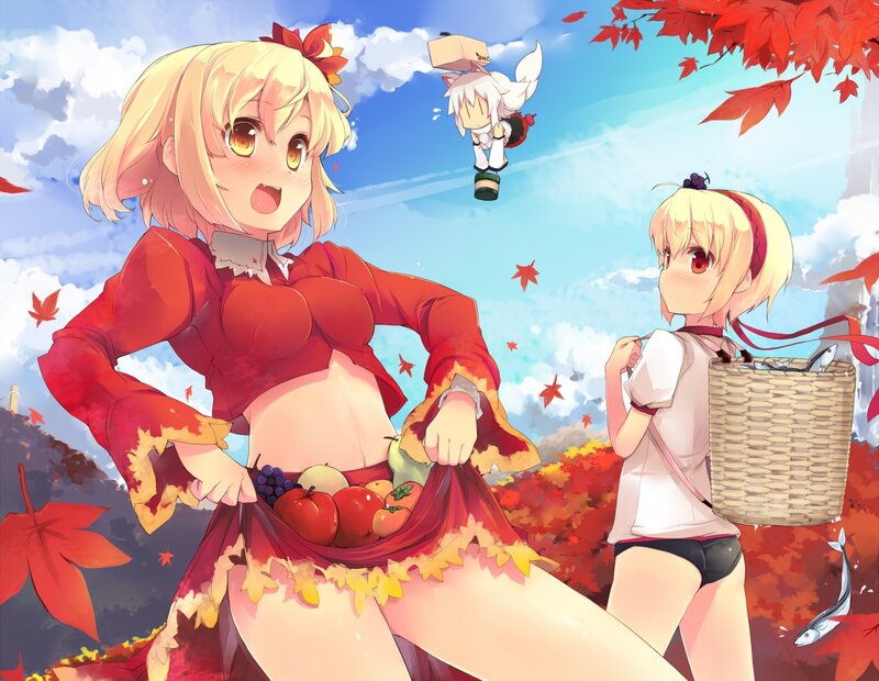 Anime girls in autumn scenery