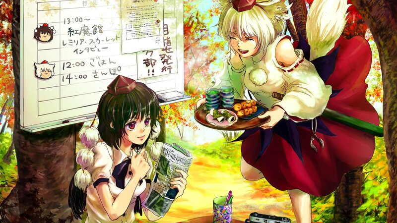 Anime girls in autumn setting