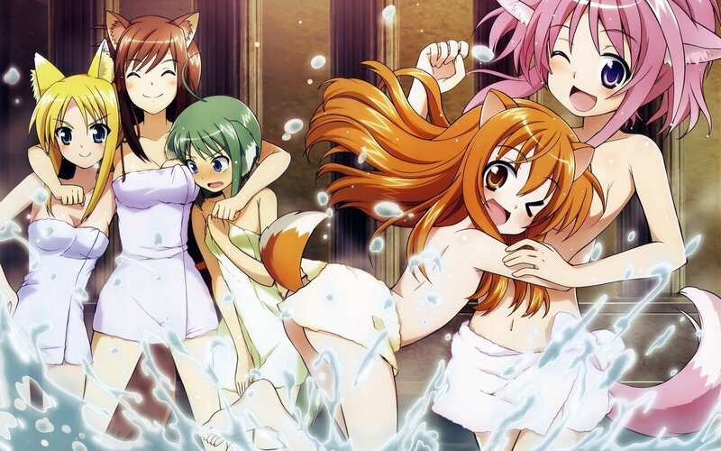 anime girls in bath towels