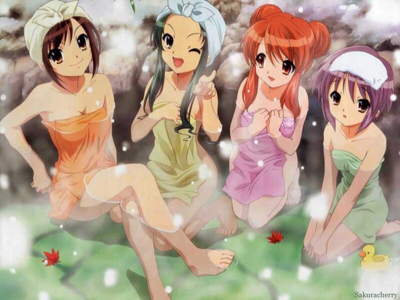 anime girls in bath towels