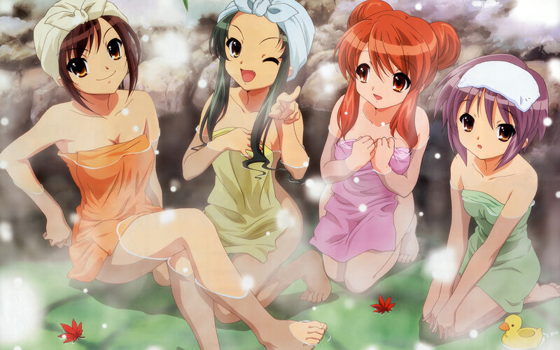 anime girls in bath towels