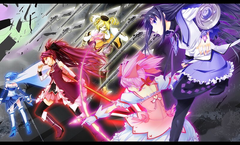 Anime Girls in Battle — Purple, Dramatic, Digital Art