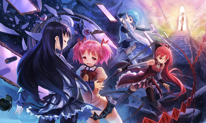 anime girls in battle scene
