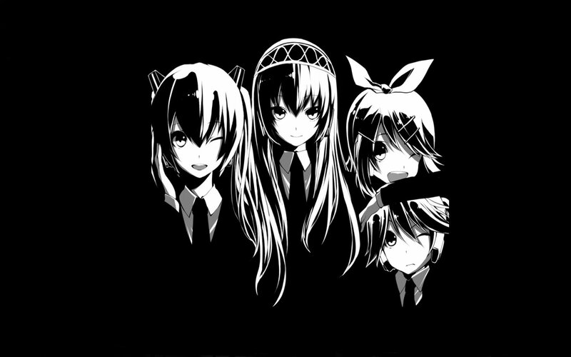 anime girls in black and white