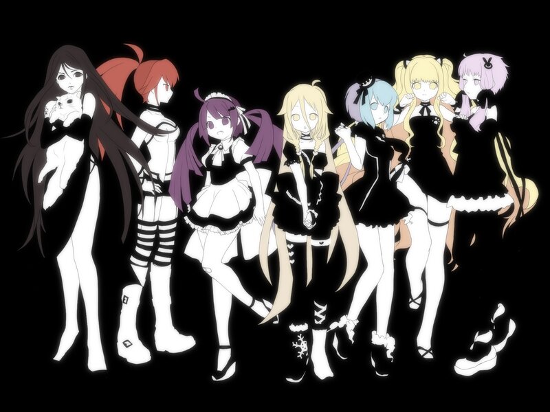 anime girls in black and white