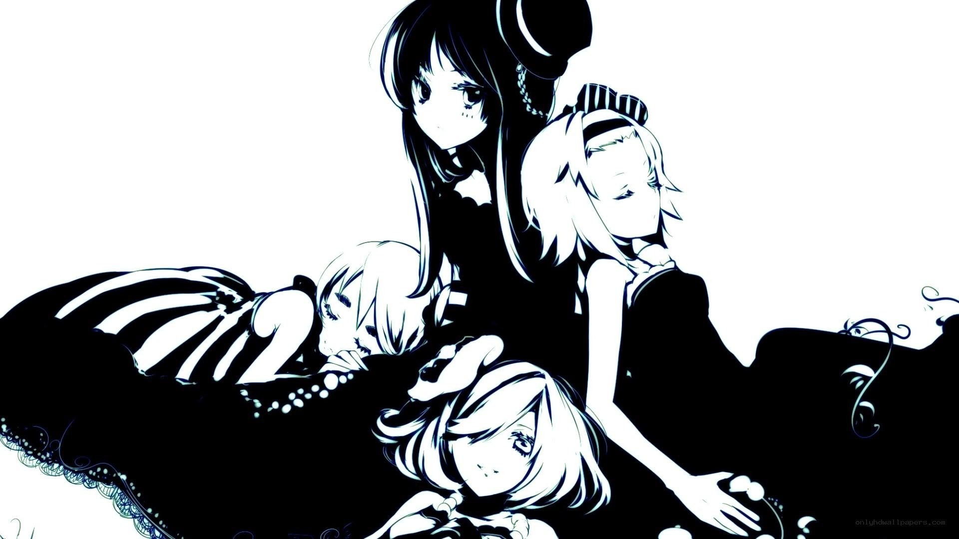 anime girls in black and white