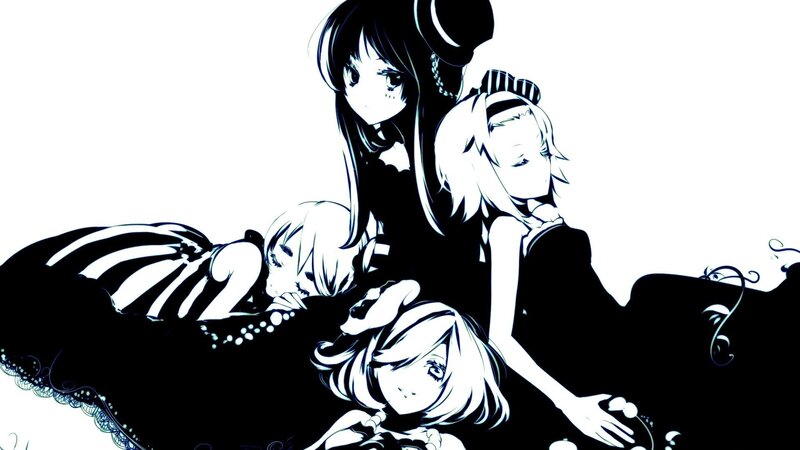 anime girls in black and white