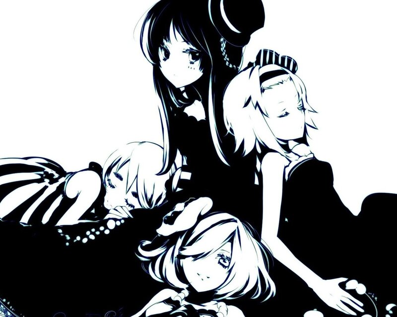 anime girls in black and white