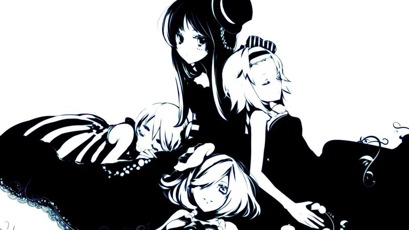 anime girls in black and white