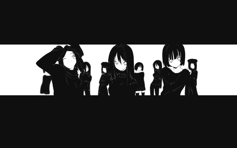 anime girls in black and white