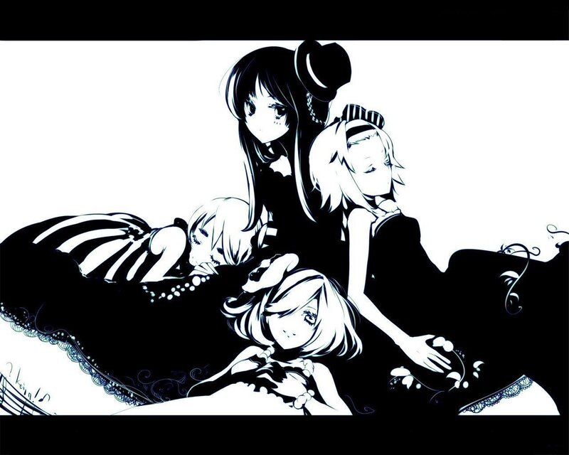 anime girls in black and white