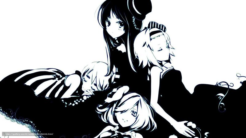 anime girls in black and white