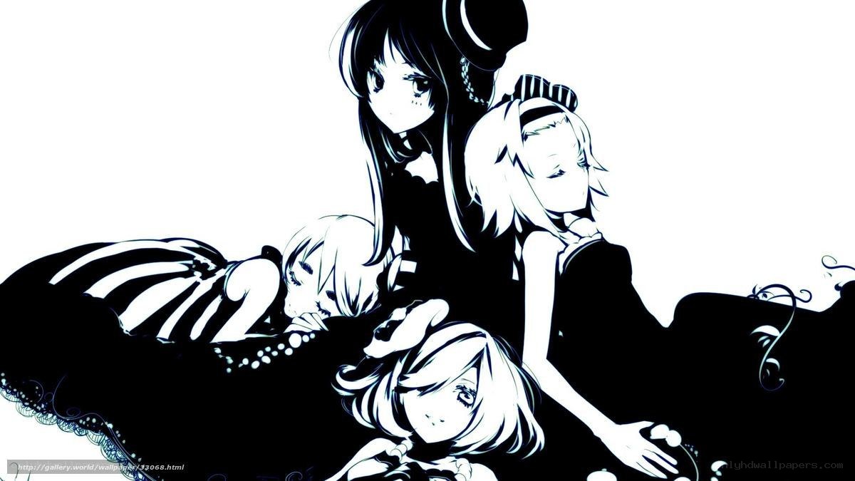 anime girls in black and white