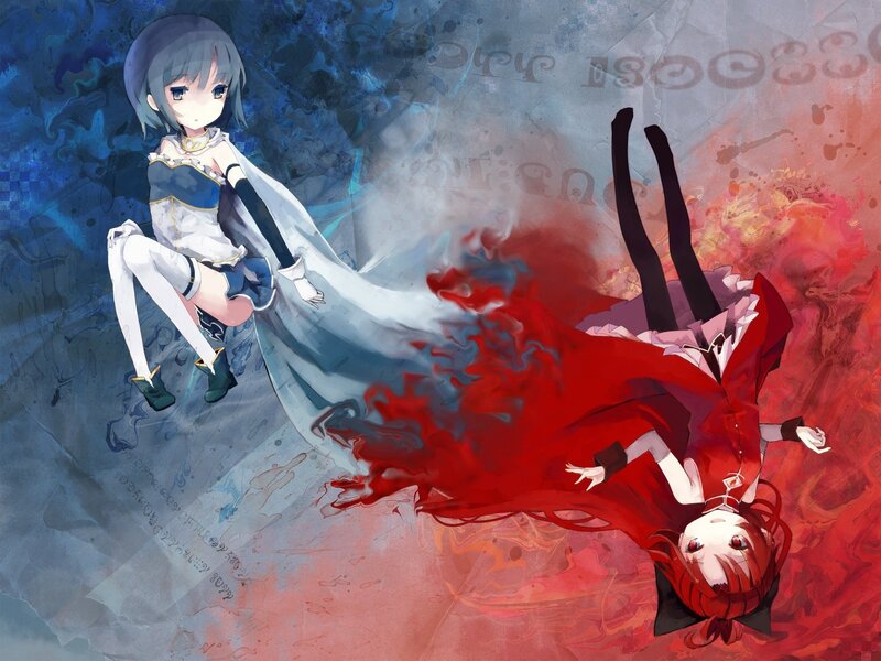 Anime girls in blue and red