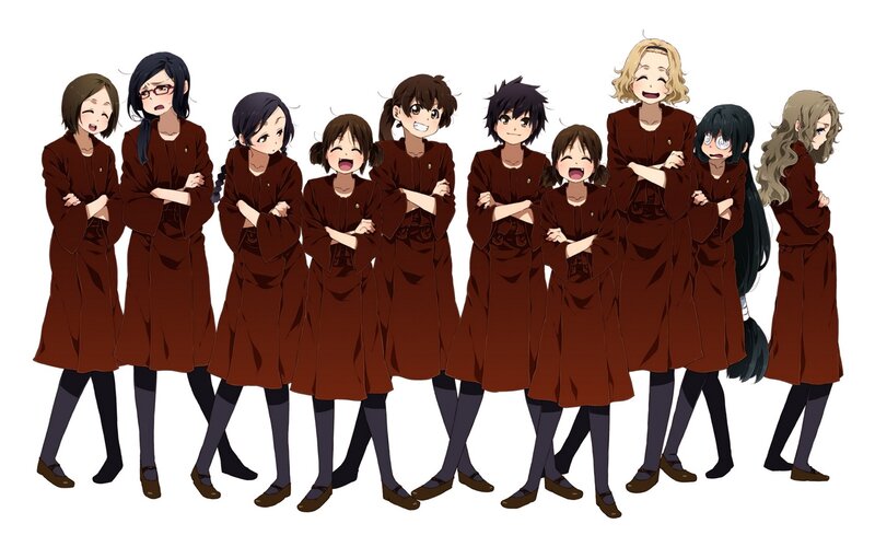 anime girls in brown robes