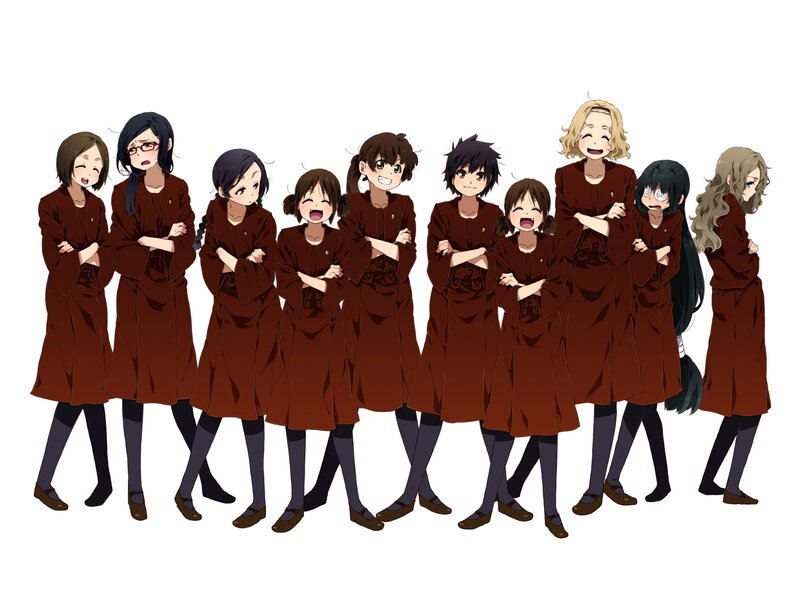 anime girls in brown robes